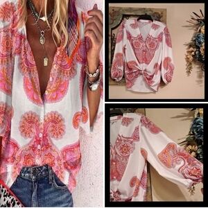 CEZELE Women's Colorful Swirl Blouse. Excellent Condition NWOT Size Large